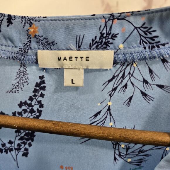 Maette Stella Dot Blouse Womens Large Blue Floral Cut Out Cold Shoulder Slouchy - Picture 3 of 13